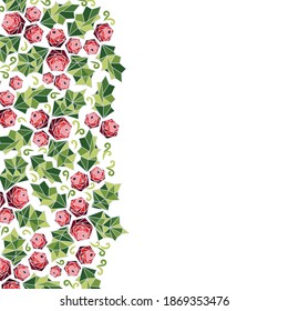 An ornament of holly plant, green with red berries, in geometric icy frozen style suitable for a card, invitation or background