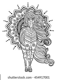 Ornament Horse vector. Beautiful illustration for design, print clothing, stickers, tattoos, Adult Coloring book. Hand drawn animal illustration. Bohemian lace
