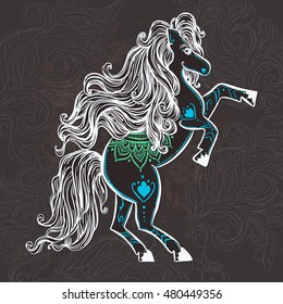 Ornament Horse vector. Beautiful illustration Horse for design, print clothing, stickers, tattoos, Adult Coloring book. Hand drawn animal illustration. Bohemian Horse lace
