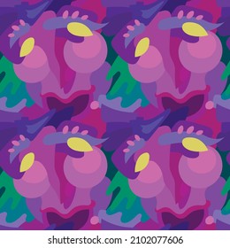 An ornament with a human face. Vector seamless pattern. Design print for textile, fabric, wallpaper, background.
