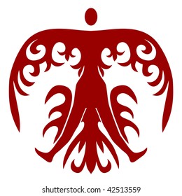 Ornament. Human with wings in red circle