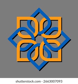 Icono de adorno. Patrón azul anaranjado. Forma curva simétrica. Forma decorativa de Vector. EPS 10.