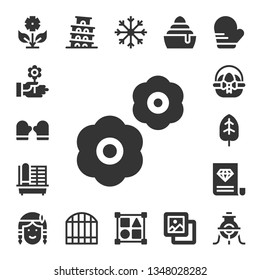 ornament icon set. 17 filled ornament icons.  Collection Of - Flower, Mitten, Flowers, Cage, Easter egg, Leaf, Certificate, Native american, Pisa, Gate, Snowflake, Shapes, Frozen