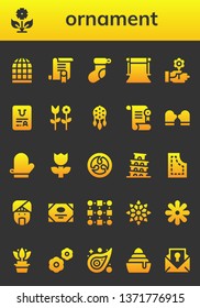 ornament icon set. 26 filled ornament icons.  Simple modern icons about  - Bird cage, Flower, Certificate, Christmas sock, Background, Ornament, Mitten, Kamon, Pisa, Pattern, Indian