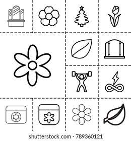 Ornament icons. set of 13 editable outline ornament icons such as gate, flower, leaf, christmas tree, endless battery