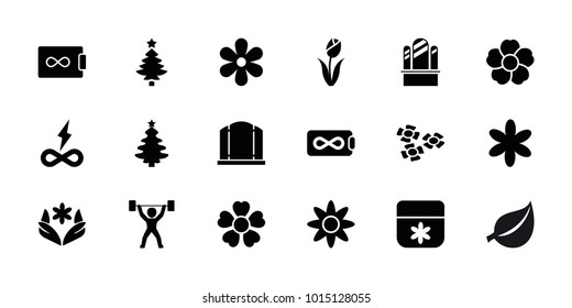 Ornament icons. set of 18 editable filled ornament icons: gate, flower, christmas tree, endless battery, power lifter