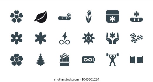 Ornament icons. set of 18 editable filled ornament icons: flower, snowflake, christmas tree, endless battery, gate, power lifter