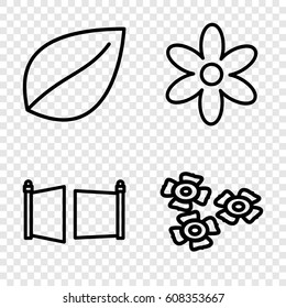 Ornament icons set. set of 4 ornament outline icons such as flower, leaf