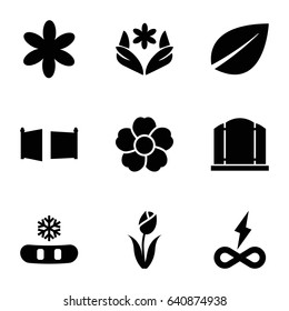 Ornament icons set. set of 9 ornament filled icons such as gate, flower, leaf, endless battery