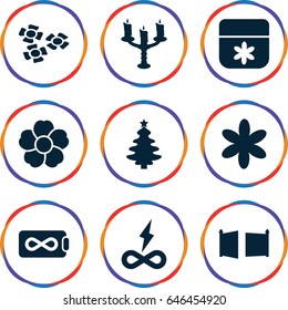 Ornament icons set. set of 9 ornament filled icons such as flower, candlestick, gate, endless battery