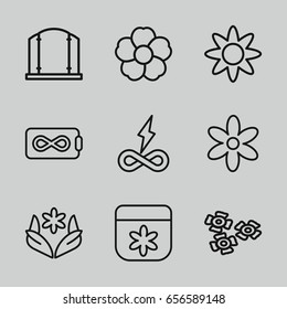 Ornament icons set. set of 9 ornament outline icons such as gate, flower