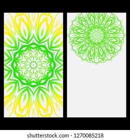 Ornament Illustration With Mandala for flyer. Vector Decorative Layout Design. Yellow, green color