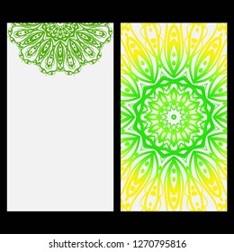 Ornament Illustration With Mandala for flyer. Vector Decorative Layout Design. Yellow, green color