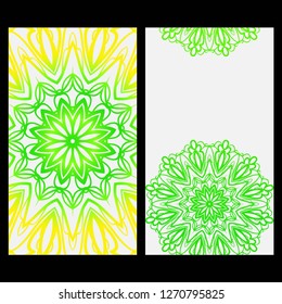 Ornament Illustration With Mandala for flyer. Vector Decorative Layout Design. Yellow, green color