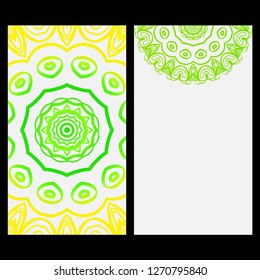 Ornament Illustration With Mandala for flyer. Vector Decorative Layout Design. Yellow, green color