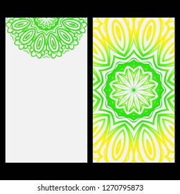 Ornament Illustration With Mandala for flyer. Vector Decorative Layout Design. Yellow, green color