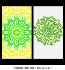 Ornament Illustration With Mandala for flyer. Vector Decorative Layout Design. Yellow, green color