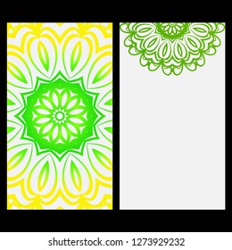Ornament Illustration With Mandala for flyer. Vector Decorative Layout Design. Yellow, green color