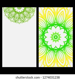 Ornament Illustration With Mandala for flyer. Vector Decorative Layout Design. Yellow, green color