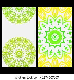 Ornament Illustration With Mandala for flyer. Vector Decorative Layout Design. Yellow, green color
