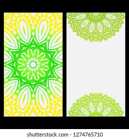 Ornament Illustration With Mandala for flyer. Vector Decorative Layout Design. Yellow, green color