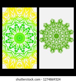 Ornament Illustration With Mandala for flyer. Vector Decorative Layout Design. Yellow, green color