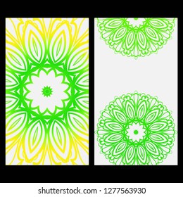 Ornament Illustration With Mandala for flyer. Vector Decorative Layout Design. Yellow, green color
