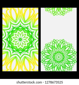 Ornament Illustration With Mandala for flyer. Vector Decorative Layout Design. Yellow, green color