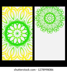 Ornament Illustration With Mandala for flyer. Vector Decorative Layout Design. Yellow, green color