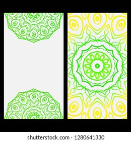 Ornament Illustration With Mandala for flyer. Vector Decorative Layout Design. Yellow, green color