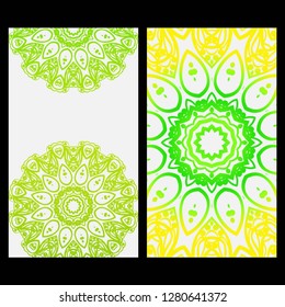 Ornament Illustration With Mandala for flyer. Vector Decorative Layout Design. Yellow, green color