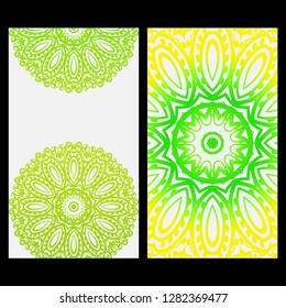 Ornament Illustration With Mandala for flyer. Vector Decorative Layout Design. Yellow, green color