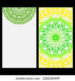 Ornament Illustration With Mandala for flyer. Vector Decorative Layout Design. Yellow, green color