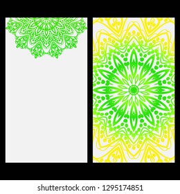 Ornament Illustration With Mandala for flyer. Vector Decorative Layout Design. Yellow, green color