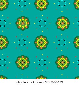 ornament indian green seamless pattern. Good for textile, wrapping, wallpapers, etc.  Vector illustration.