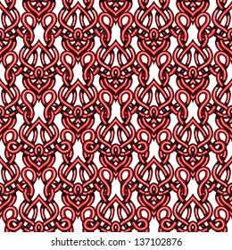 Ornament of intertwined red ribbons. Vector seamless pattern