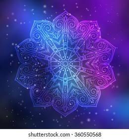 Ornament invitation card with mandala. Geometric circle element made in vector. Mandala for decoration holiday cards, background and sites. Kaleidoscope, medallion, yoga, India, arabic