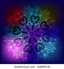 Ornament invitation card with mandala. Geometric circle element made in vector.  for decoration holiday cards, background and sites. Kaleidoscope, medallion, yoga, India, arabic