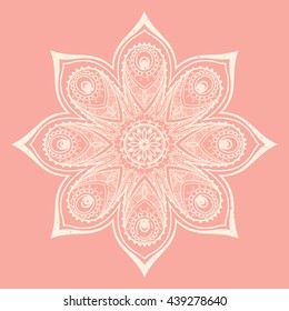 Ornament invitation card with mandala. Geometric circle element made in vector. Mandala for decoration holiday cards, background and sites. Kaleidoscope, medallion, yoga, India, arabic