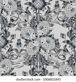 Ornament invitation card Vintage decorative elements on a gray, neutral and black colors. Tribal, Boho, Bohemian style, for flash tattoo. Vector colored Mandala.
