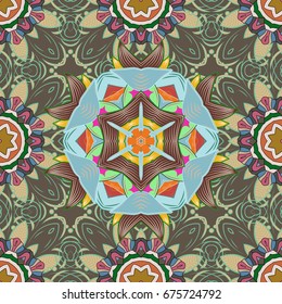 Ornament invitation card Vintage decorative elements on a colorful background. Tribal, Boho, Bohemian style, for flash tattoo. Vector colored Mandala.