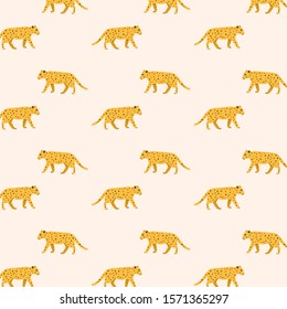 Ornament with leopards. Vector pattern in scandinavian style. Cartoon Leopard Illustrations