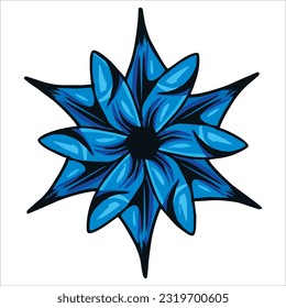 an ornament like flower and 6 pointed sides   6 blunt sides using bright color  namely blue
