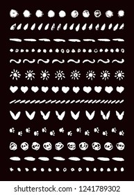 Ornament line border set. Brush hand drawing doodle design element frame background, holiday birthday, greeting, invitation card, gift box, pattern decor. Black and white vector stamp grunge texture.