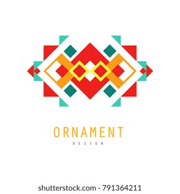 Ornament logo, colorful ornate pattern with geometric shapes vector Illustration