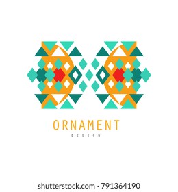 Ornament logo design, colorful decorative abstract badge, emblem, ornate pattern with geometric shapes vector Illustration