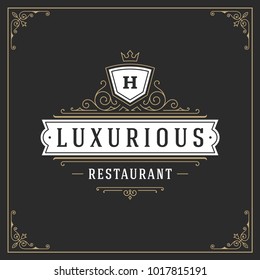 Ornament logo design template vector flourishes calligraphic vintage frame. Good for Luxury Crest, boutique brand, wedding shop, hotel sign.