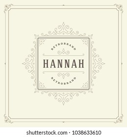 Ornament logo design template vector flourishes calligraphic vintage frame. Good for Luxury Crest, boutique brand, wedding shop, hotel sign.