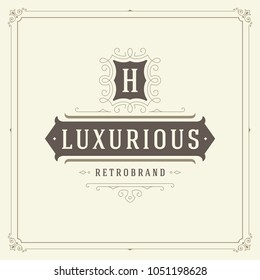 Ornament logo design template vector flourishes calligraphic vintage frame. Good for Luxury Crest, boutique brand, wedding shop, hotel sign.