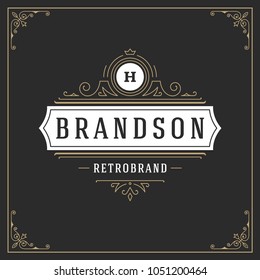 Ornament logo design template vector flourishes calligraphic vintage frame. Good for Luxury Crest, boutique brand, wedding shop, hotel sign.